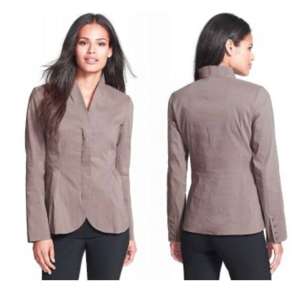 Eileen Fisher Women’s Small High Collar Peplum Jacket Gray Linen Blend Pockets - Picture 1 of 8